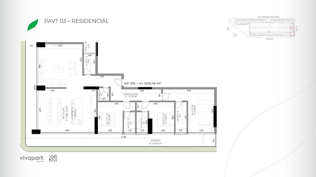 Embasamento · Apto 310 · planta técnica · Vision · Vivapark Porto Belo