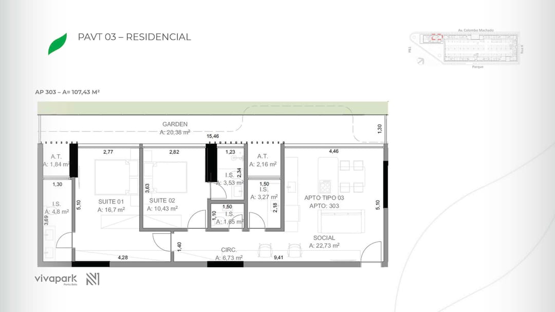 Embasamento · Apto 303 · planta técnica · Vision · Vivapark Porto Belo