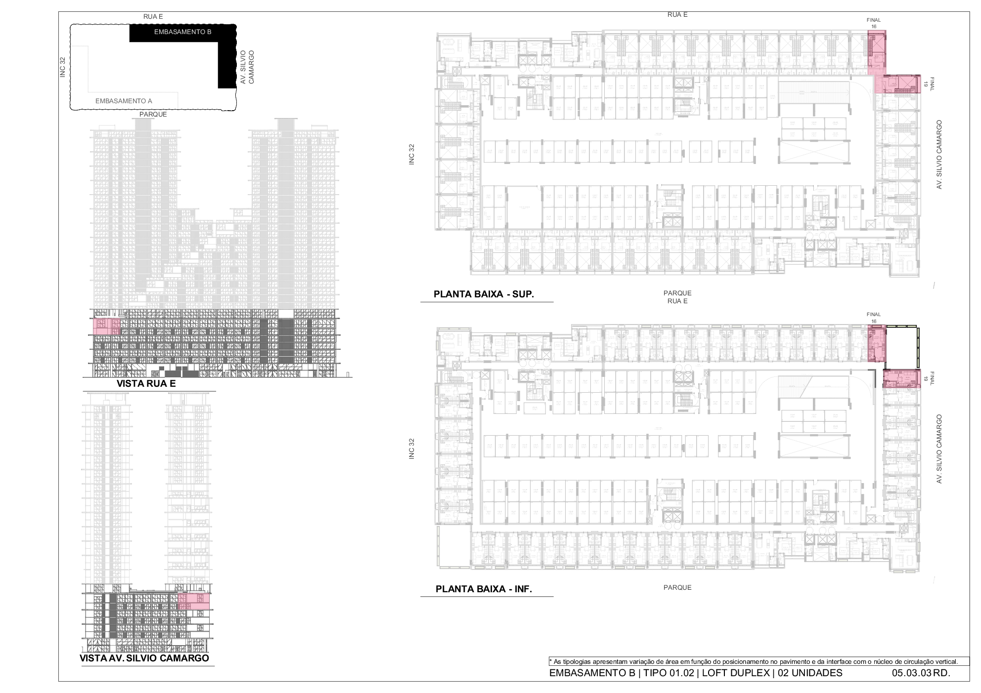 Embasamento B – Tipo 01.02 Loft Duplex – planta dos pavimentos (716 e 719)