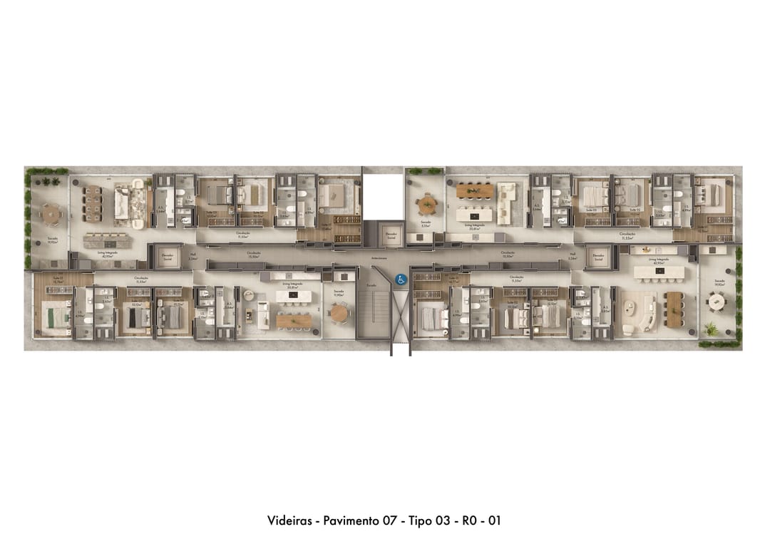 Tipo 03 · planta do andar (7º, 11º, 15º, 19º, 23º, 27º) · Videiras · Vivapark Porto Belo