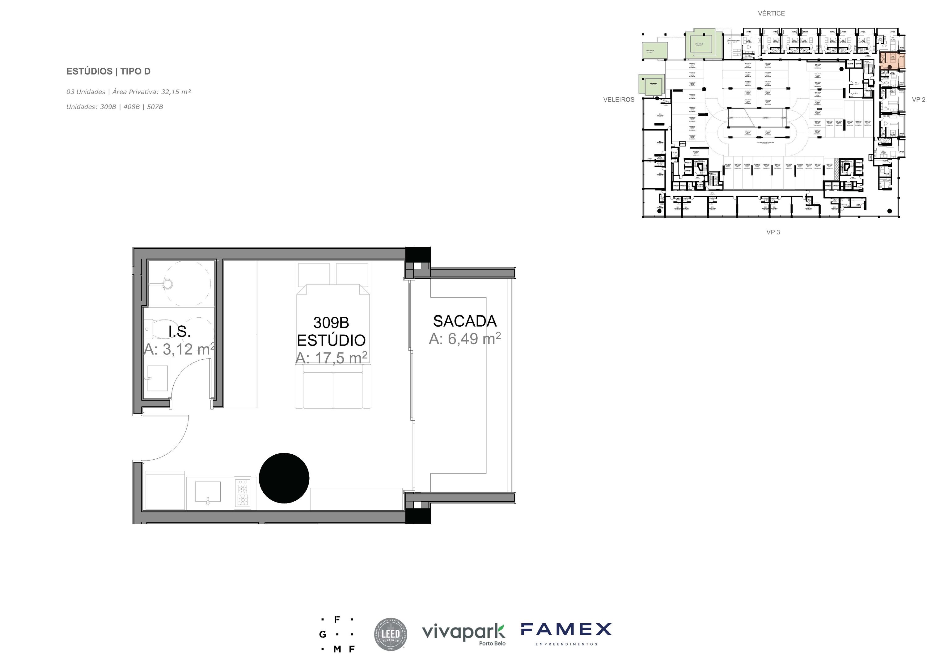 Estúdio · Tipo D · 32,15 m²