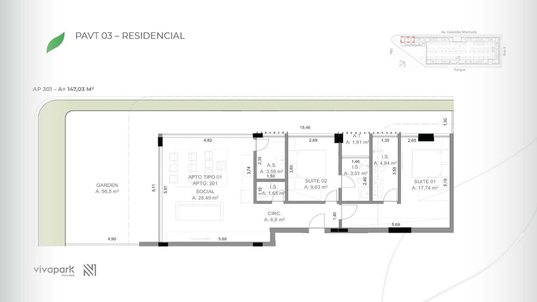 Embasamento · Apto 301 · planta técnica · Vision · Vivapark Porto Belo