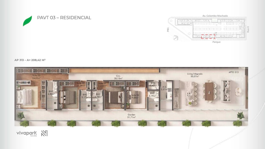 Embasamento · Apto 313 · planta humanizada · Vision · Vivapark Porto Belo