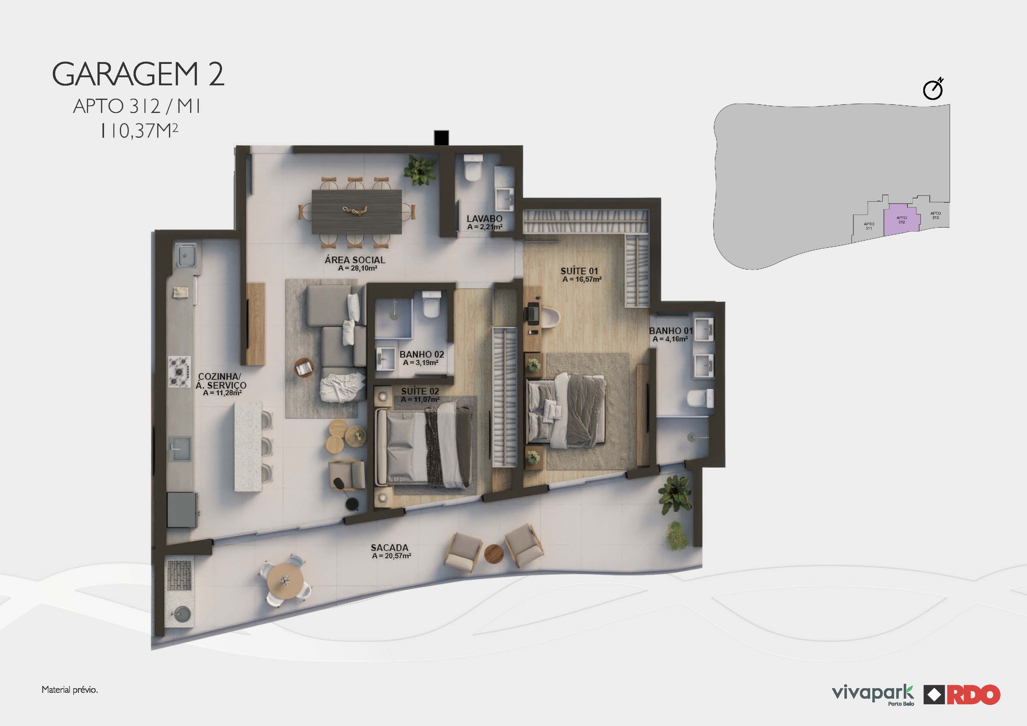 Apt 312 · Garage 2 · M1 · 110.37 m² · Valence · Vivapark Porto Belo