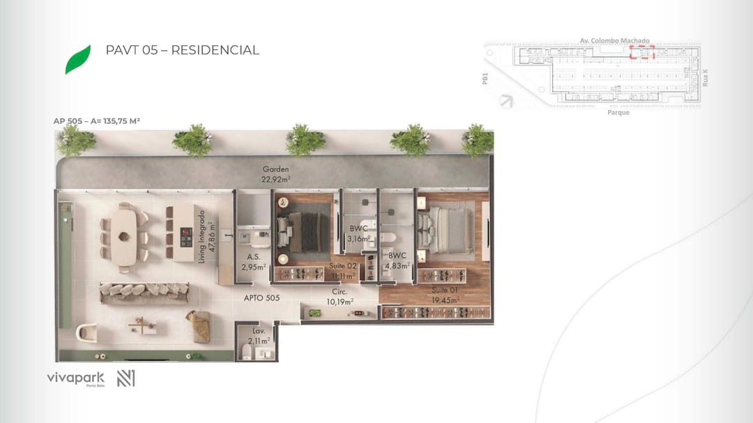 Embasamento · Apto 505 · planta humanizada · Vision · Vivapark Porto Belo