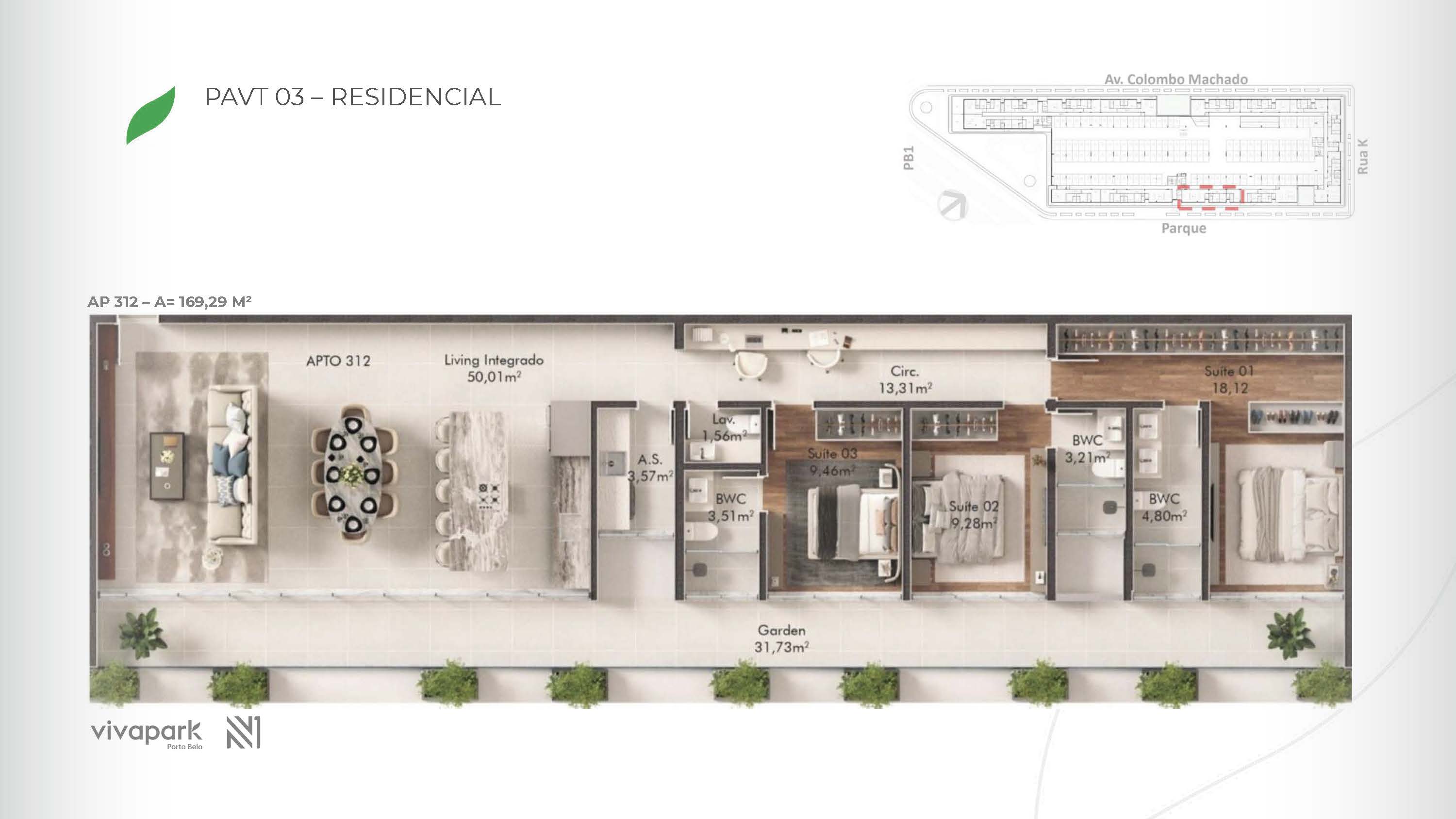 Base · Apt 312 · rendered floor plan · Vision · Vivapark Porto Belo