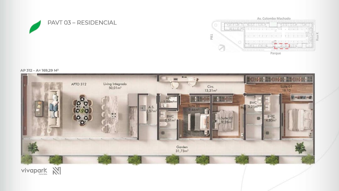 Embasamento · Apto 312 · planta humanizada · Vision · Vivapark Porto Belo