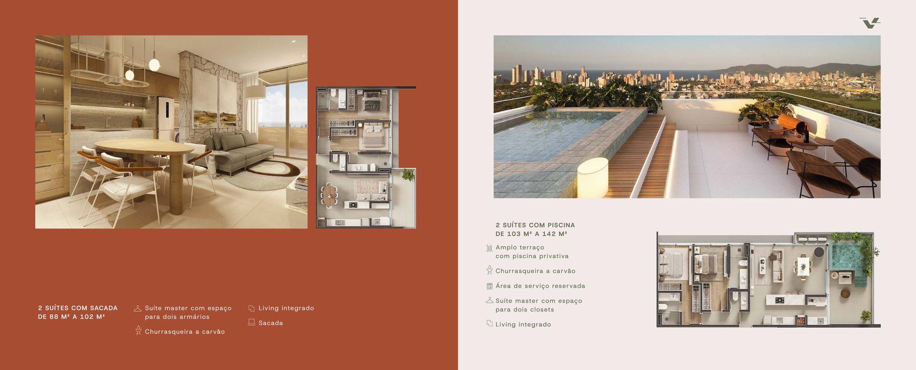 Apartamento decorado — terraço com piscina privativa (2 suítes) · VITTA 27 · Vivapark Porto Belo