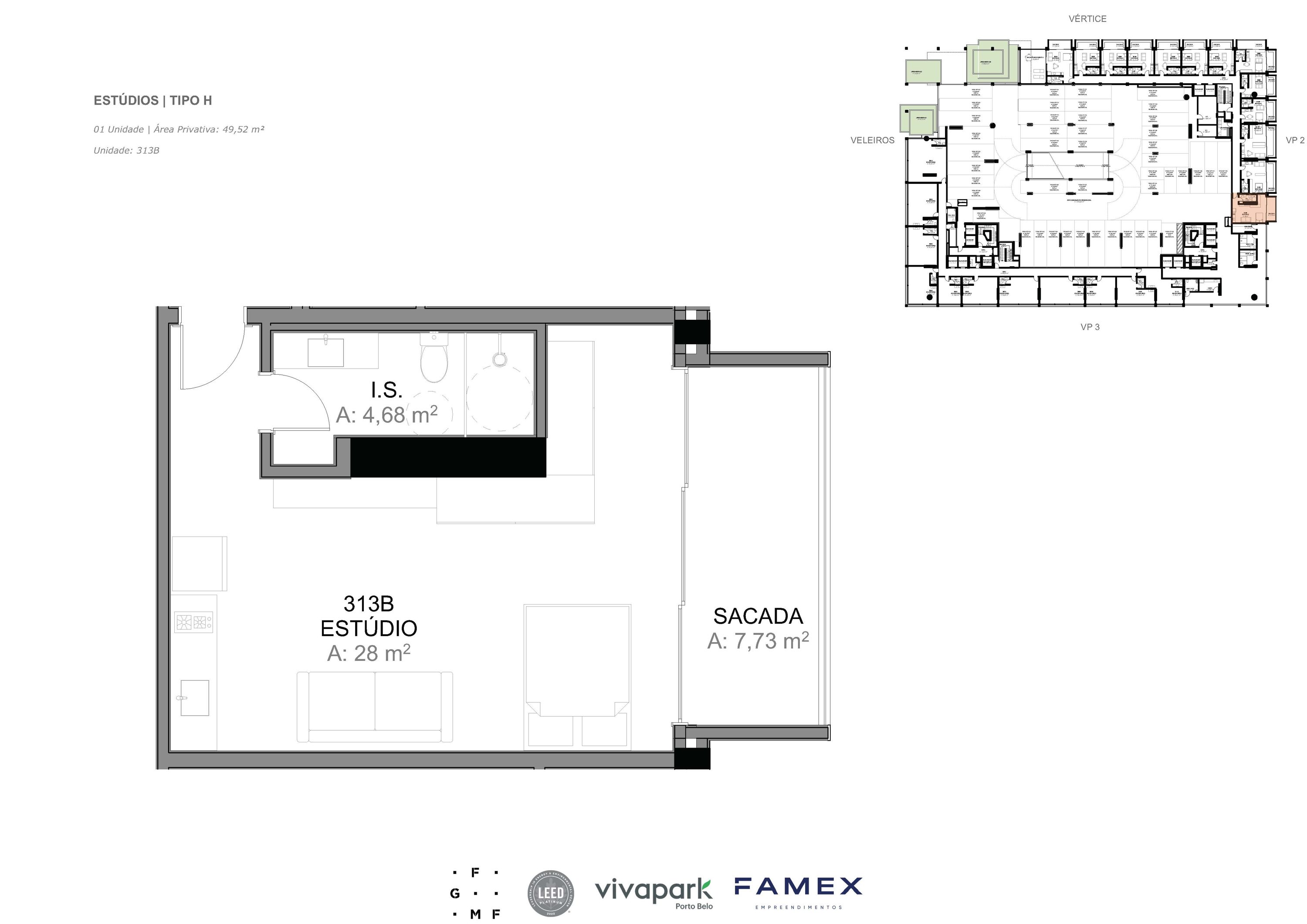 Estúdio · Tipo H · 49,52 m²