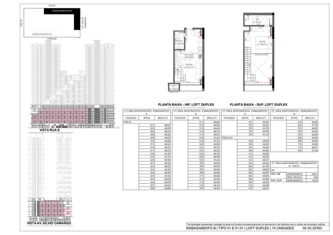 Base B – Type Jan 1.01 Loft Duplex – lower/upper level and areas · INC 31 · Vivapark Porto Belo