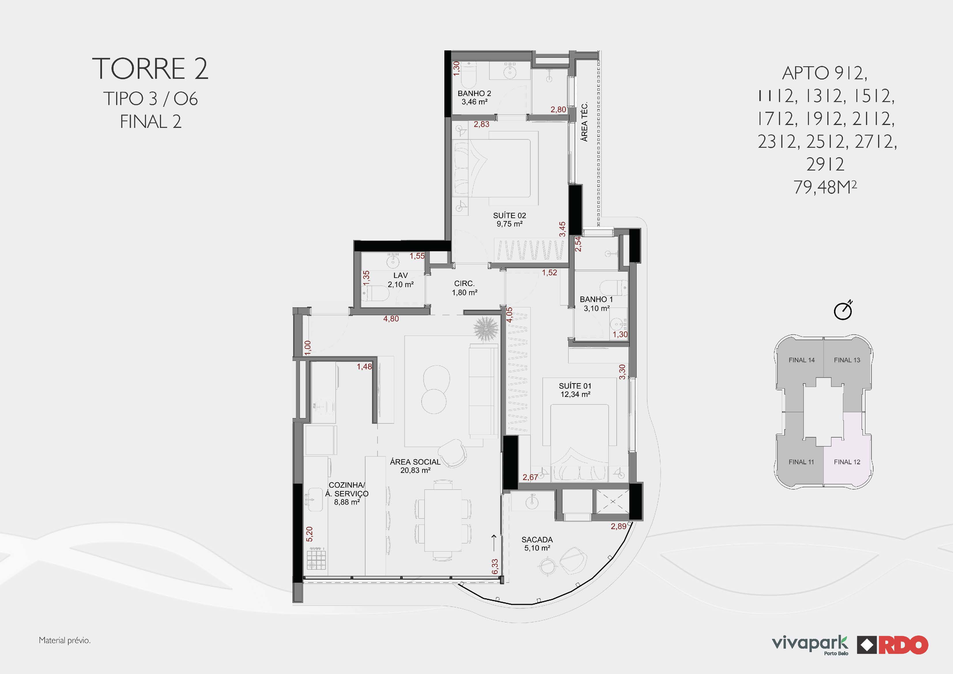 Torre 2 · Tipo 3 O6 · final 2 (andares ímpares)