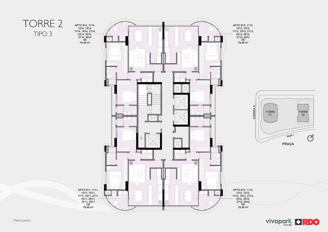 Torre 2 · Tipo 3 · visão geral do pavimento · Valence · Vivapark Porto Belo