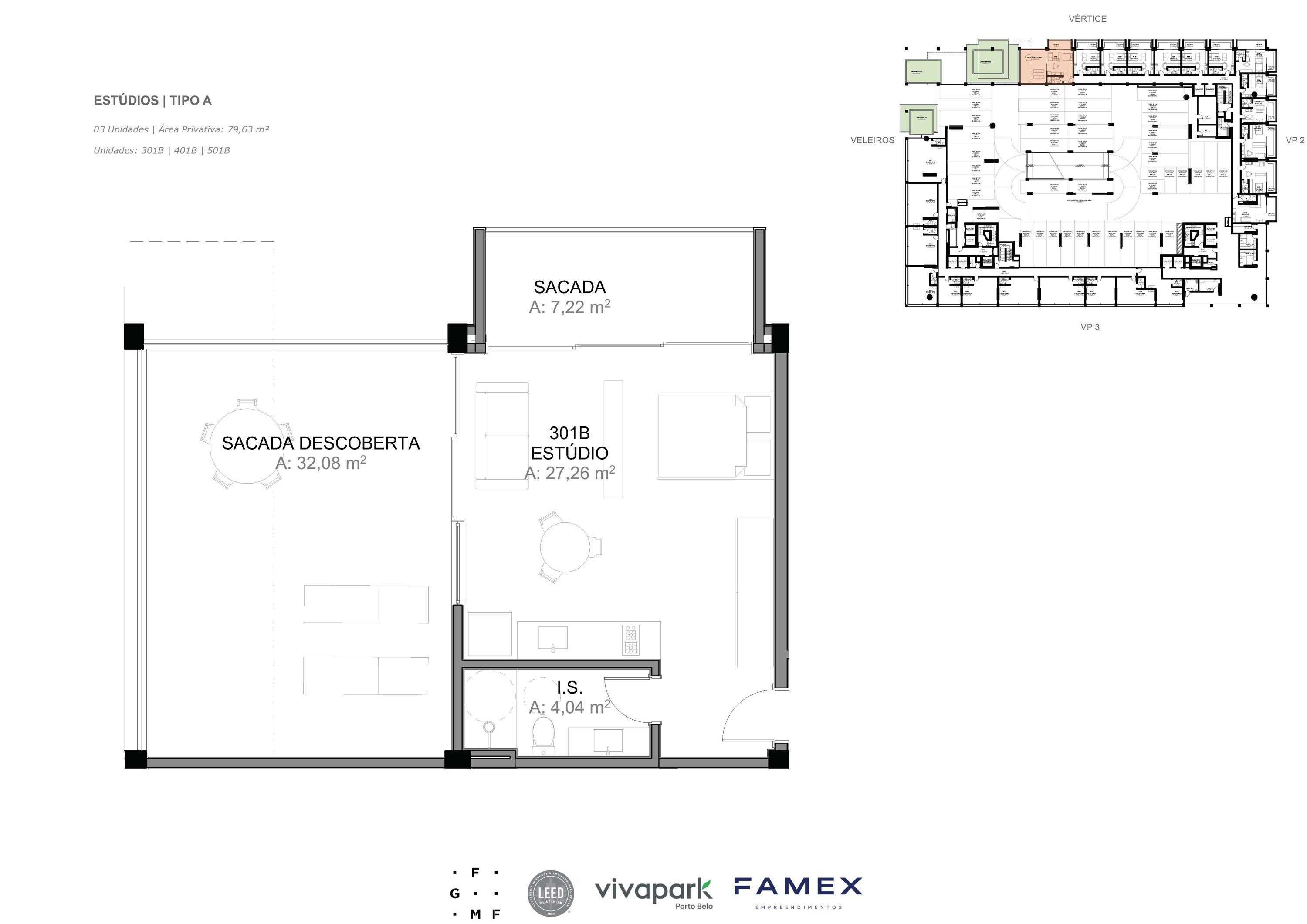 Estúdio · Tipo A · 79,63 m² · VITTA 27 · Vivapark Porto Belo