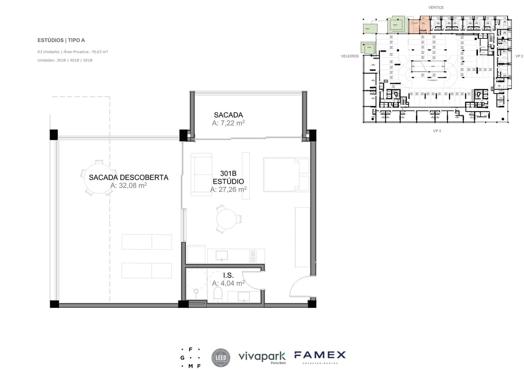 Estúdio · Tipo A · 79,63 m² · VITTA 27 · Vivapark Porto Belo