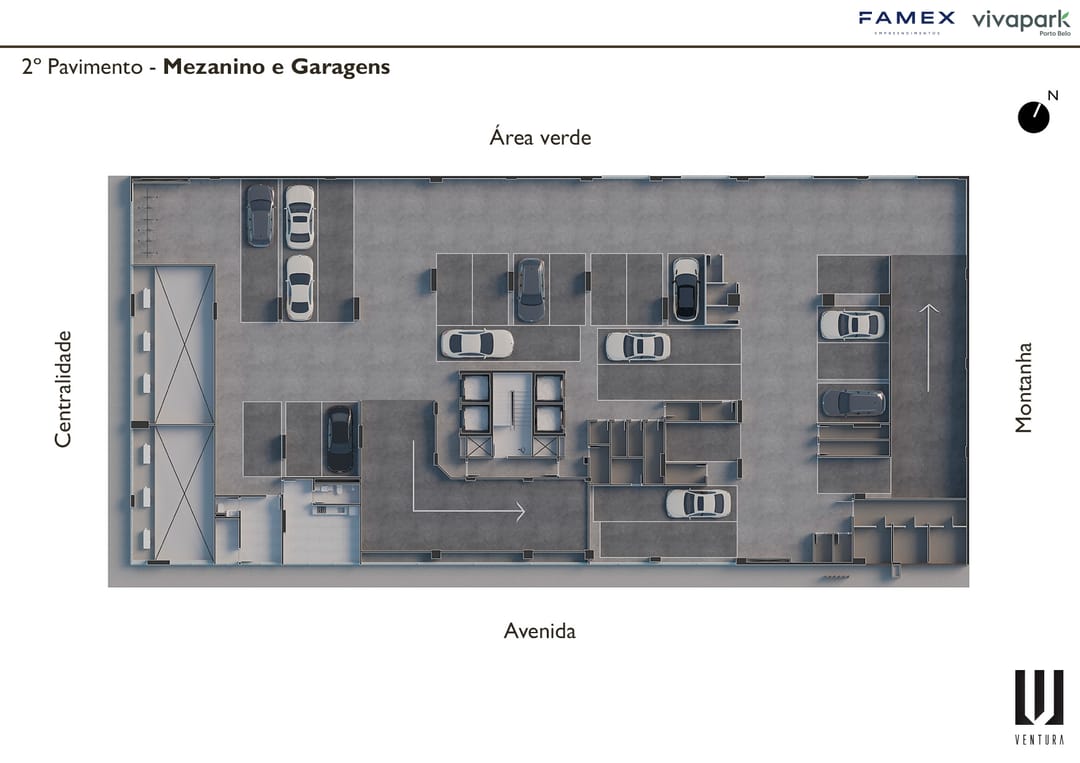 2º pavimento · Mezanino e garagens · Ventura · Vivapark Porto Belo