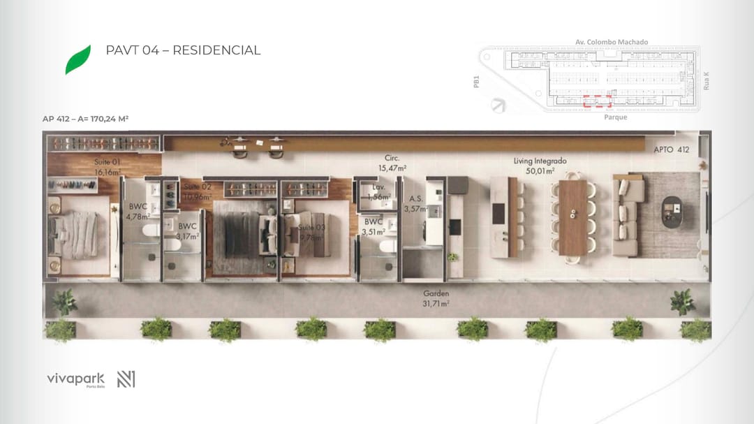 Embasamento · Apto 412 · planta humanizada · Vision · Vivapark Porto Belo