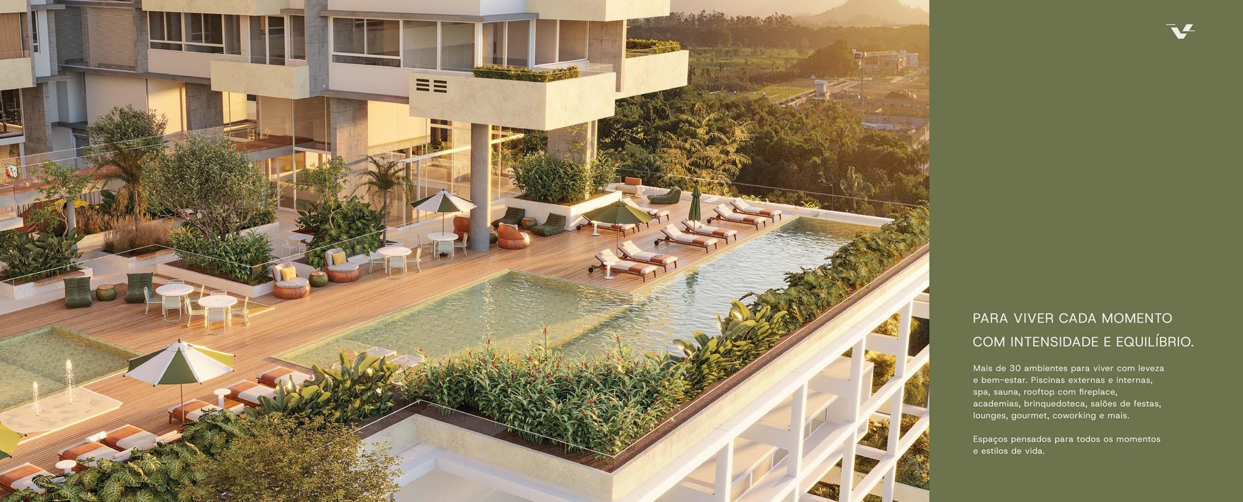 Piscinas externas — deck de lazer entre as torres · VITTA 27 · Vivapark Porto Belo