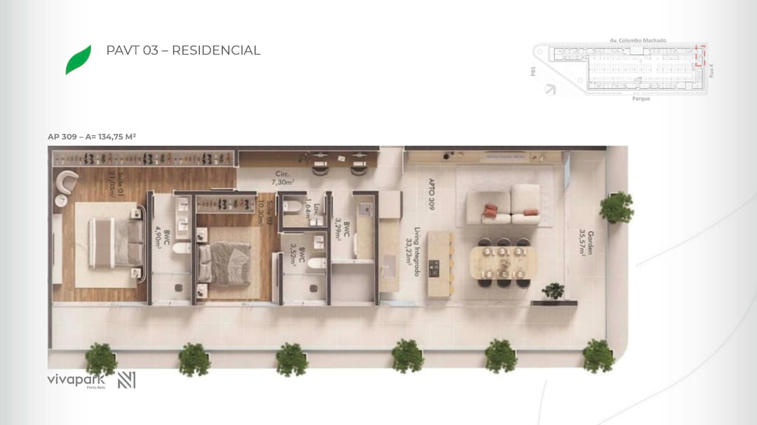 Embasamento · Apto 309 · planta humanizada · Vision · Vivapark Porto Belo