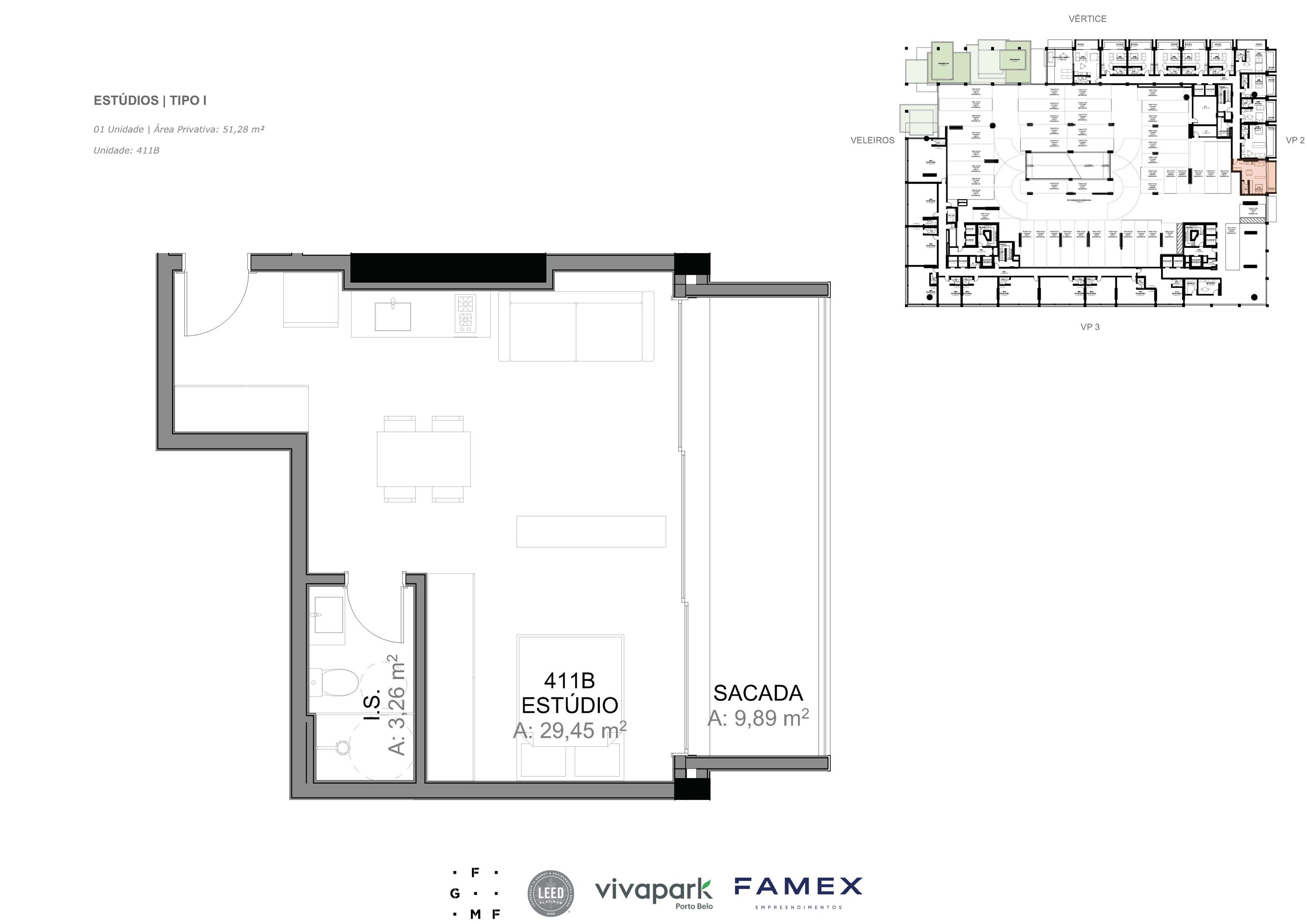 Estúdio · Tipo I · 51,28 m²