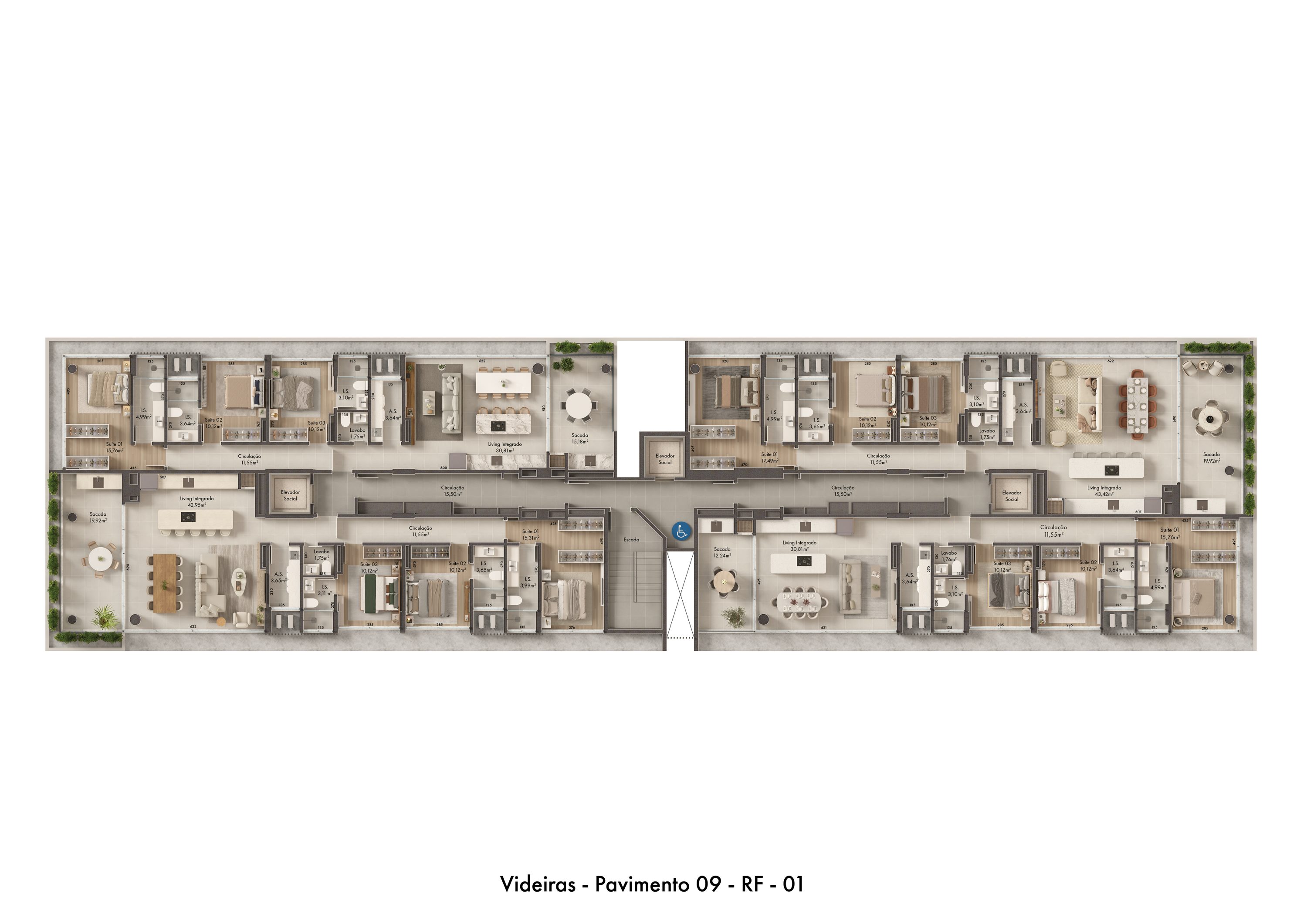 Pavimento 9 · planta do andar (9º, 13º, 17º, 21º, 25º) · Videiras · Vivapark Porto Belo