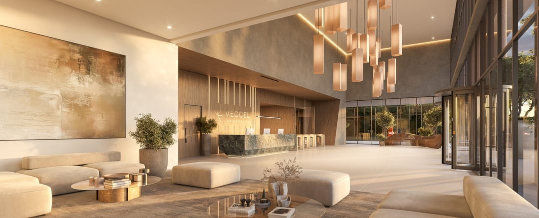 Hall de entrada com porte-cochère · Veccel · Vivapark Porto Belo